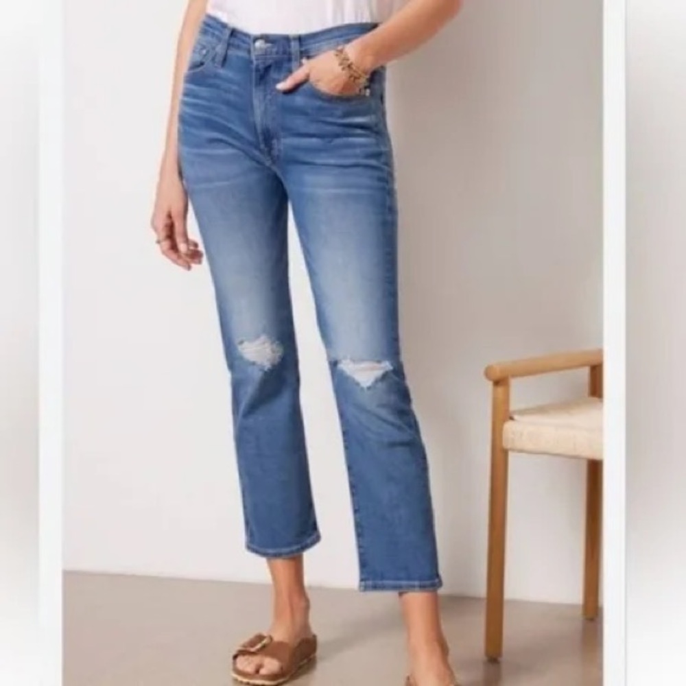Edwin Light Blue Distressed Cropped Jeans